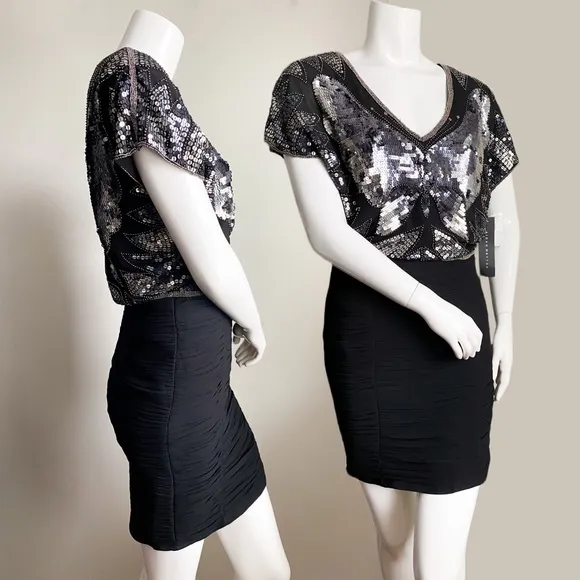 AIDAN MATTOX Sequin Beaded Butterfly Disco Formal Dress Cocktail Glam Wedding 2