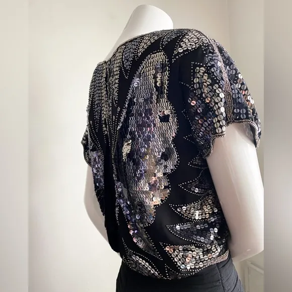 AIDAN MATTOX Sequin Beaded Butterfly Disco Formal Dress Cocktail Glam Wedding 2