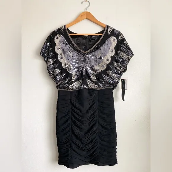 AIDAN MATTOX Sequin Beaded Butterfly Disco Formal Dress Cocktail Glam Wedding 2