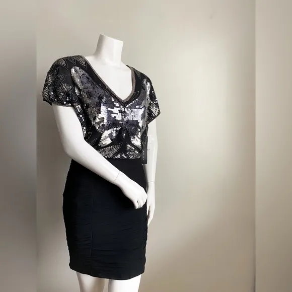 AIDAN MATTOX Sequin Beaded Butterfly Disco Formal Dress Cocktail Glam Wedding 2