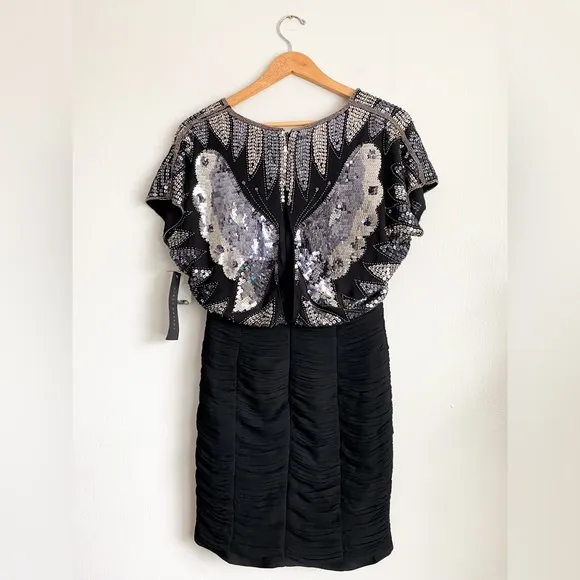 AIDAN MATTOX Sequin Beaded Butterfly Disco Formal Dress Cocktail Glam Wedding 2