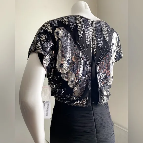 AIDAN MATTOX Sequin Beaded Butterfly Disco Formal Dress Cocktail Glam Wedding 2