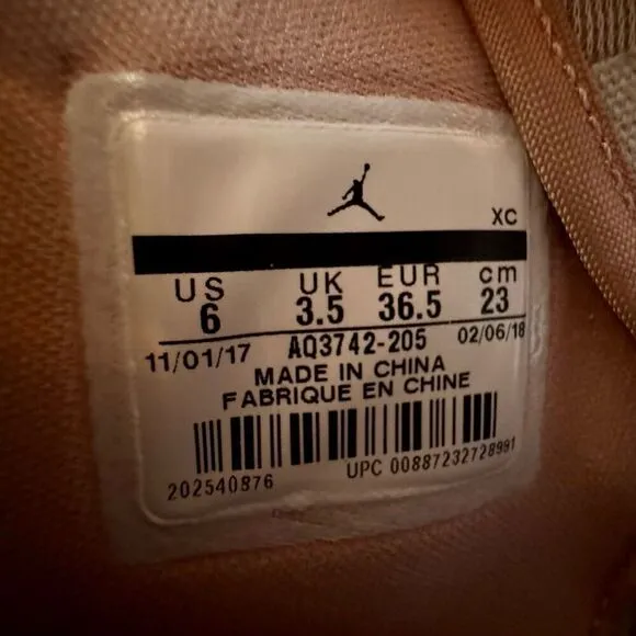 Air Jordan 1 Woman's Gold Zipper High Zip-Up Basketball Streetwear Shoes Size 6