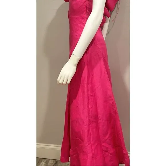 Aje Sculpta Bonjour Asymmetric Linen Blend Midi Dress Size 2 (Au 6)