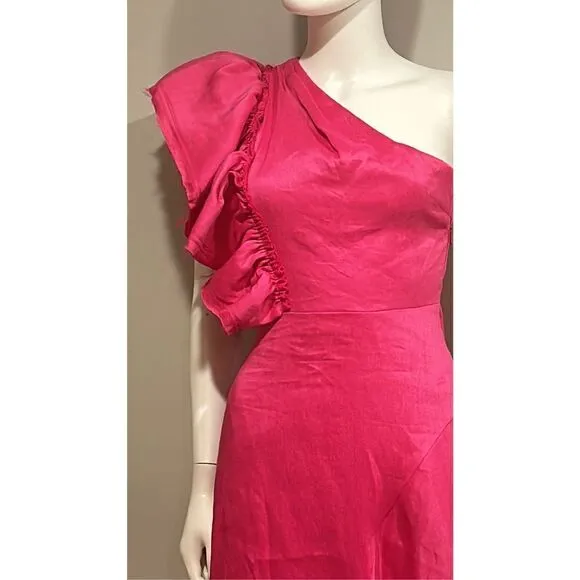 Aje Sculpta Bonjour Asymmetric Linen Blend Midi Dress Size 2 (Au 6)