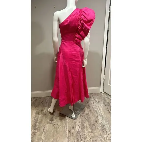 Aje Sculpta Bonjour Asymmetric Linen Blend Midi Dress Size 2 (Au 6)