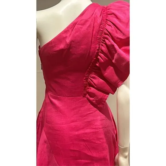 Aje Sculpta Bonjour Asymmetric Linen Blend Midi Dress Size 2 (Au 6)
