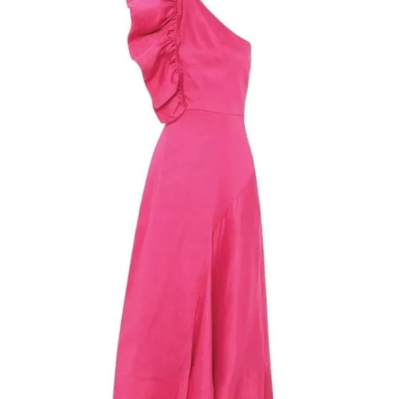 Aje Sculpta Bonjour Asymmetric Linen Blend Midi Dress Size 2 (Au 6)