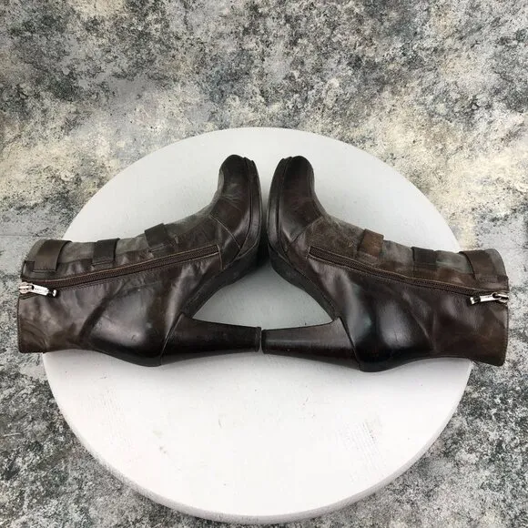 Alberto Fermani Women's Size 37.5 Brown Grey High Heel Side Zip Booties Boots