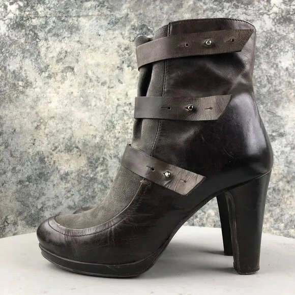 Alberto Fermani Women's Size 37.5 Brown Grey High Heel Side Zip Booties Boots