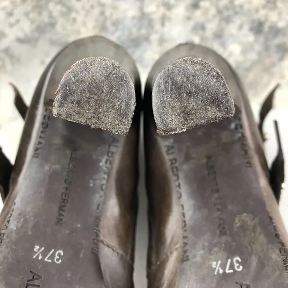 Alberto Fermani Women's Size 37.5 Brown Grey High Heel Side Zip Booties Boots