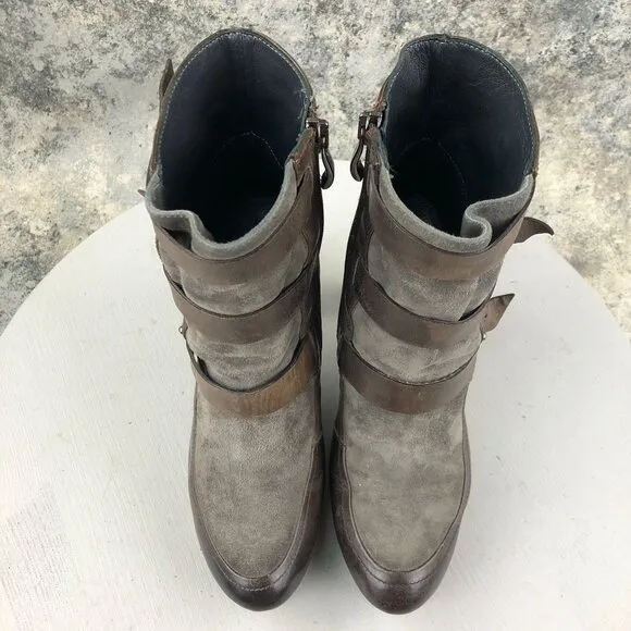 Alberto Fermani Women's Size 37.5 Brown Grey High Heel Side Zip Booties Boots