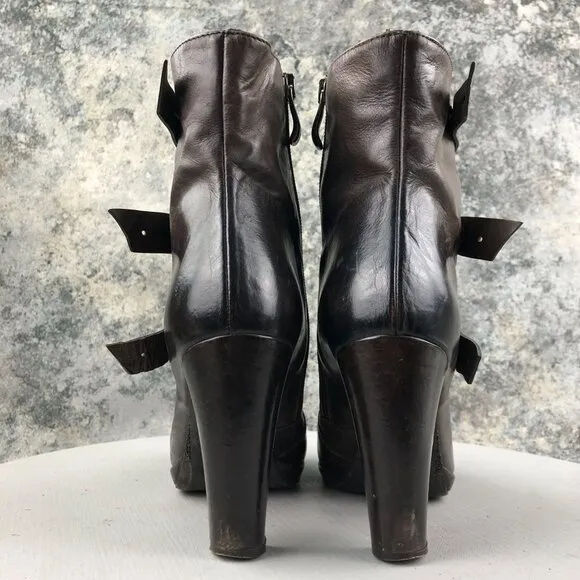 Alberto Fermani Women's Size 37.5 Brown Grey High Heel Side Zip Booties Boots