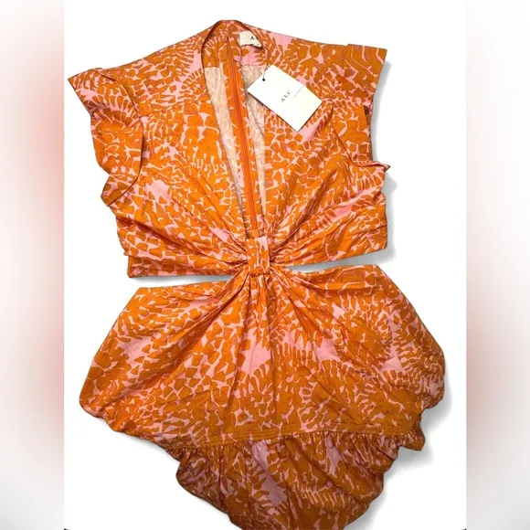 A.L.C. Lexi Mini Dress 🌸 Cut Out Waist 🔥 Orange Floral Size 0 NWT ✨