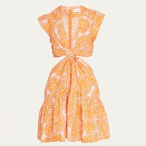 A.L.C. Lexi Mini Dress 🌸 Cut Out Waist 🔥 Orange Floral Size 0 NWT ✨