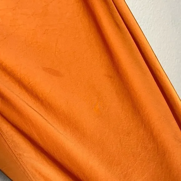 A.L.C. Tangerine Japanese Satin V-Neck Sleeveless Cutout Smocked Back Gown 10