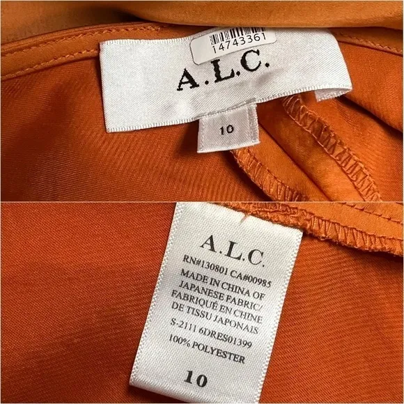 A.L.C. Tangerine Japanese Satin V-Neck Sleeveless Cutout Smocked Back Gown 10