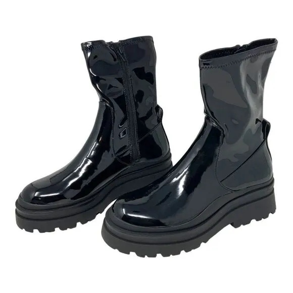 Aldo Big Shot Sock Boots Black Patent Size 8.5 NWT $165 MSRP