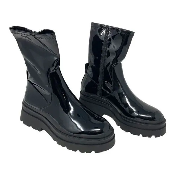 Aldo Big Shot Sock Boots Black Patent Size 8.5 NWT $165 MSRP