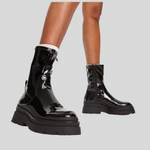 Aldo Big Shot Sock Boots Black Patent Size 8.5 NWT $165 MSRP