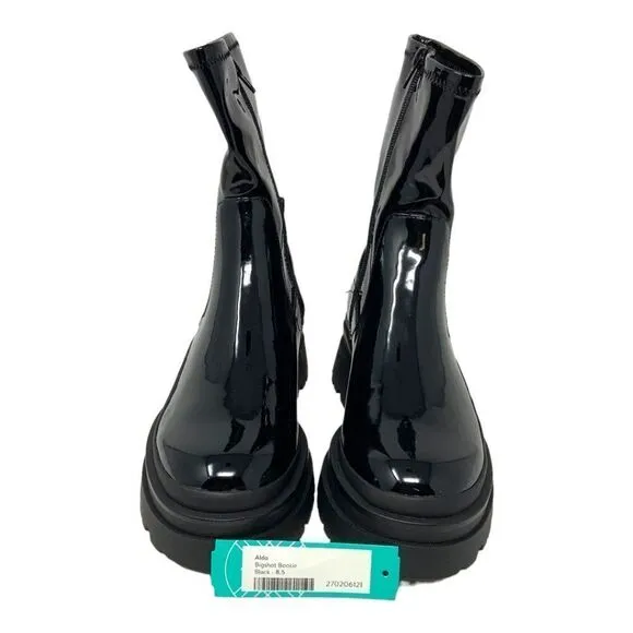 Aldo Big Shot Sock Boots Black Patent Size 8.5 NWT $165 MSRP