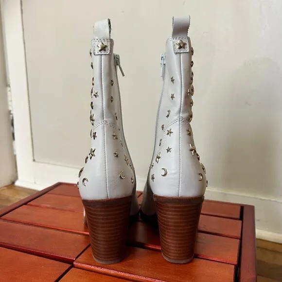 ALDO sophie rose leather studded western boots in white