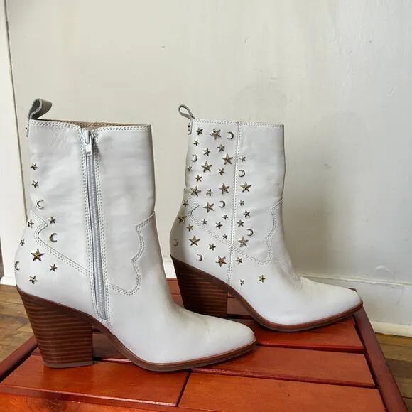 ALDO sophie rose leather studded western boots in white