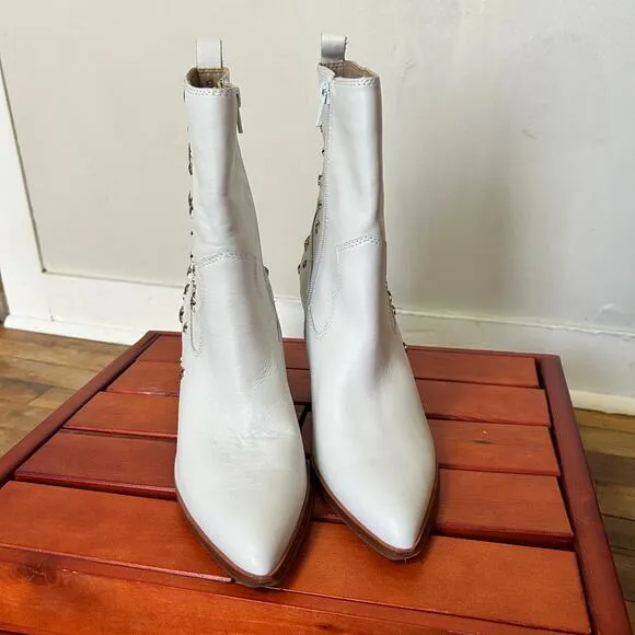 ALDO sophie rose leather studded western boots in white