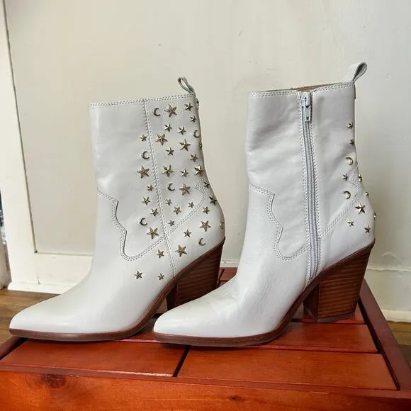 ALDO sophie rose leather studded western boots in white