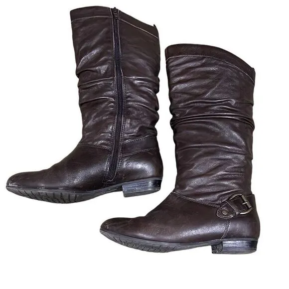 Aldo Women’s 6.5 37 Tall Over the Calf Brown Boots with Full Side Zip