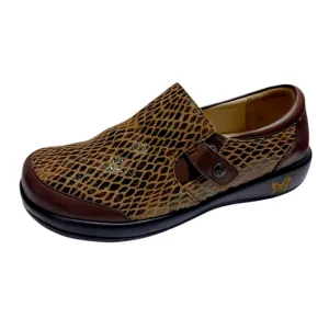 Alegria Brown Leather Snake Pattern Slip On Comfort Clogs Womens Size 39 - 9