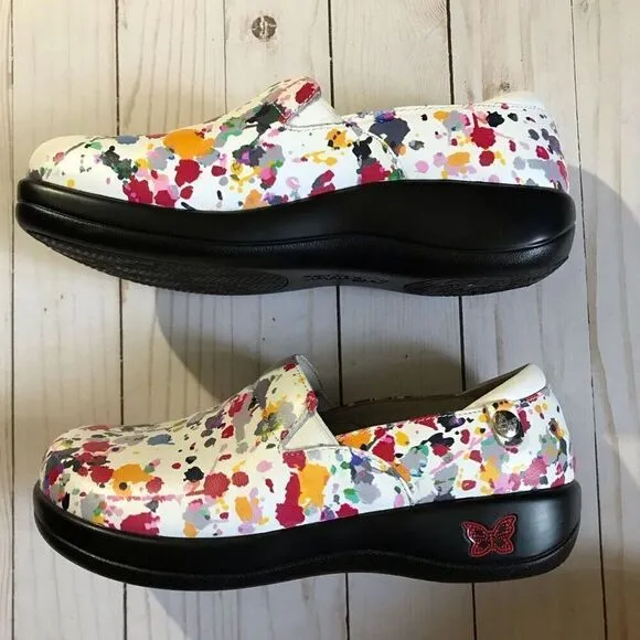 Alegria Keli Pollack paint splatter shoes SZ 36 = 6 - 6.5 slip on leather