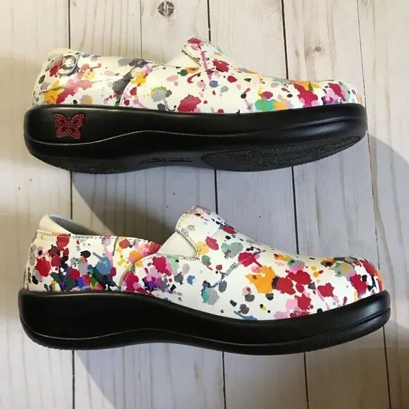 Alegria Keli Pollack paint splatter shoes SZ 36 = 6 - 6.5 slip on leather