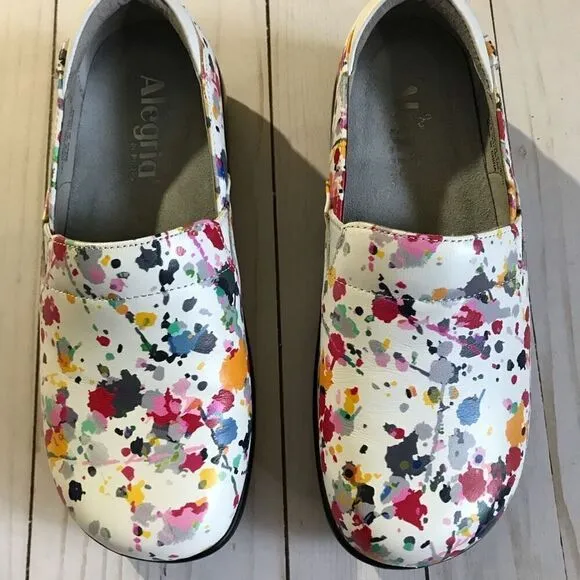 Alegria Keli Pollack paint splatter shoes SZ 36 = 6 - 6.5 slip on leather