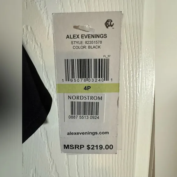 Alex Evenings Jersey Illusion 3/4 Sleeve Side Ruched Dress Embellished Neckline