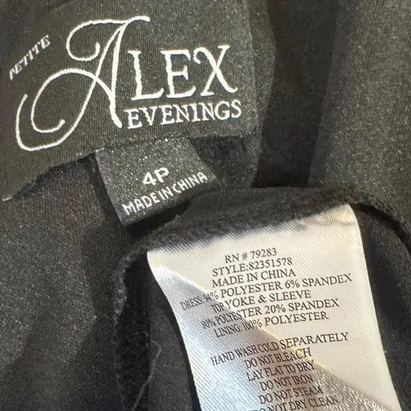 Alex Evenings Jersey Illusion 3/4 Sleeve Side Ruched Dress Embellished Neckline