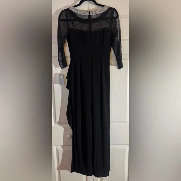 Alex Evenings Jersey Illusion 3/4 Sleeve Side Ruched Dress Embellished Neckline
