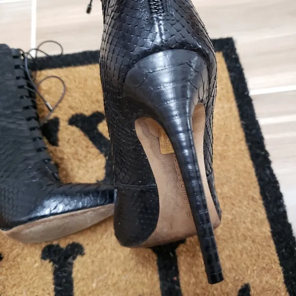 Alexander Birman, snake skin, leather tie up boots! Size 38, almond toe boots