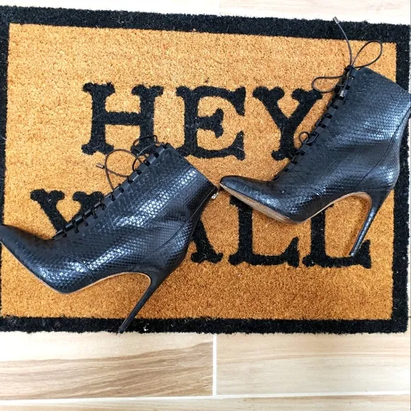 Alexander Birman, snake skin, leather tie up boots! Size 38, almond toe boots