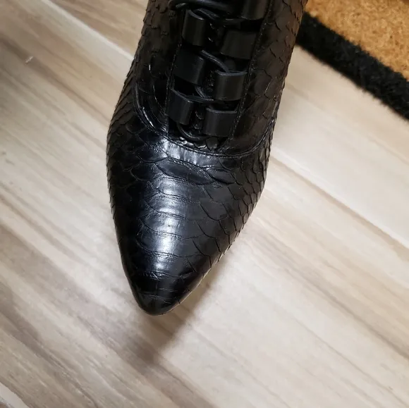 Alexander Birman, snake skin, leather tie up boots! Size 38, almond toe boots