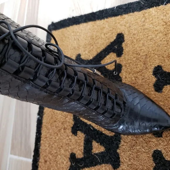 Alexander Birman, snake skin, leather tie up boots! Size 38, almond toe boots