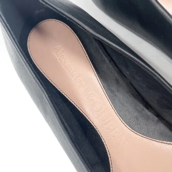 Alexander McQueen Spike Stud Ballet Flats Black Leather Pointed Sz 36 / 6 US