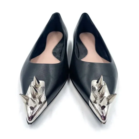 Alexander McQueen Spike Stud Ballet Flats Black Leather Pointed Sz 36 / 6 US