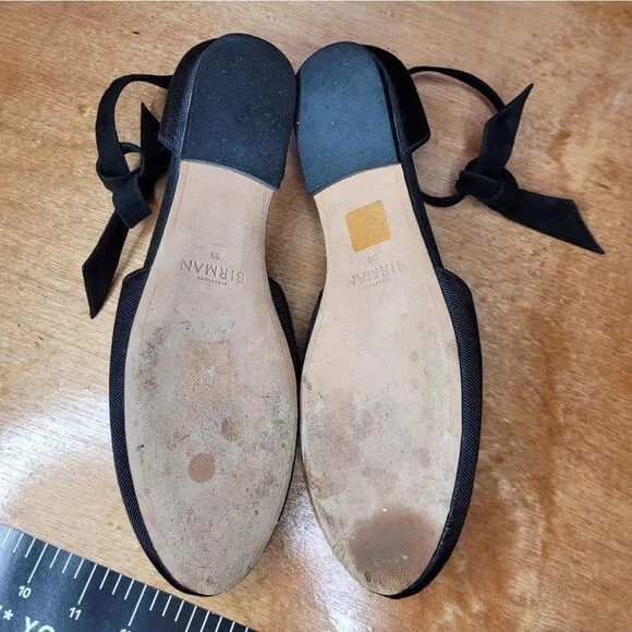 ALEXANDRE BIRMAN black d'orsay round toe tie ankle flats shoes 8.5/39