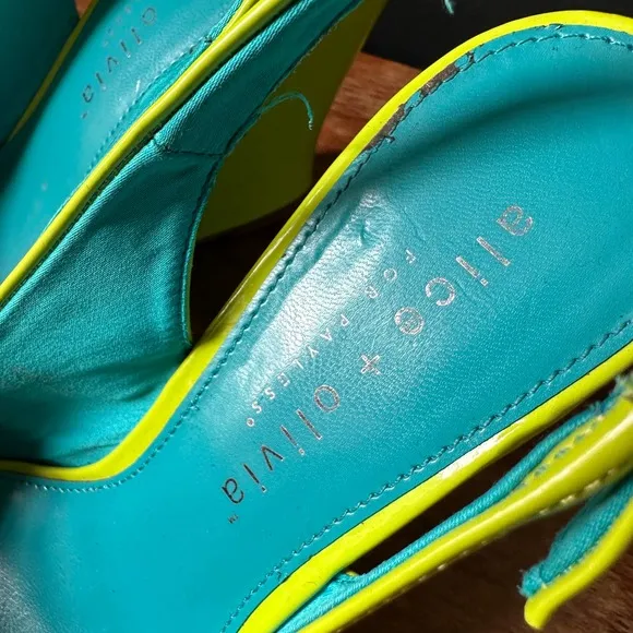 Alice   Olivia Aidan Neon Green Slingback Wedges Size 6.5
