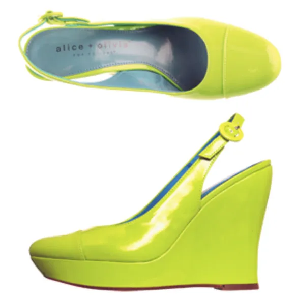 Alice   Olivia Aidan Neon Green Slingback Wedges Size 6.5