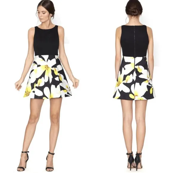 Alice   Olivia Kourtney Sleeveless Fit   Flare Pleated Floral Skirt Mini Dress 2