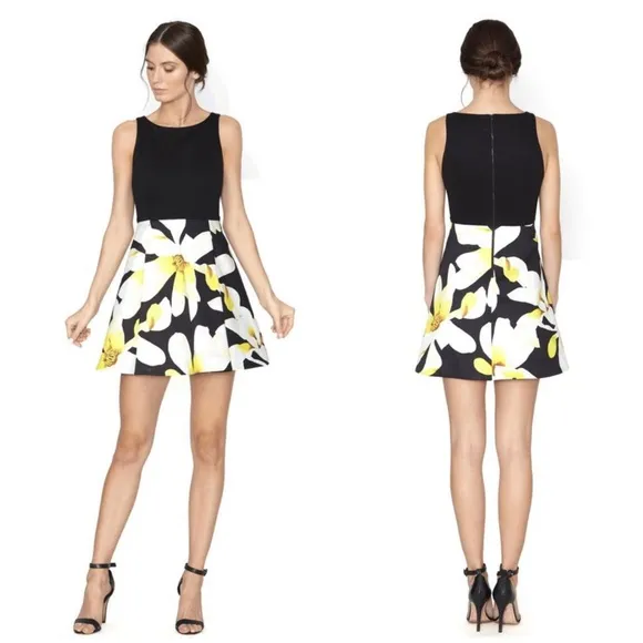 Alice   Olivia Kourtney Sleeveless Fit   Flare Pleated Floral Skirt Mini Dress 2