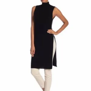 Alice   Olivia Tunic Sweater Stori Turtleneck Double Slit Black White Side Trim