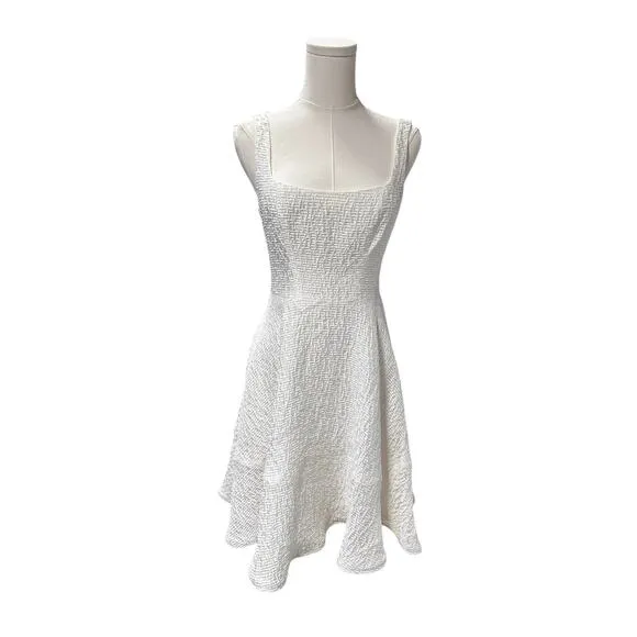 Alice Walk White Textured Fit &amp; Flare Dress